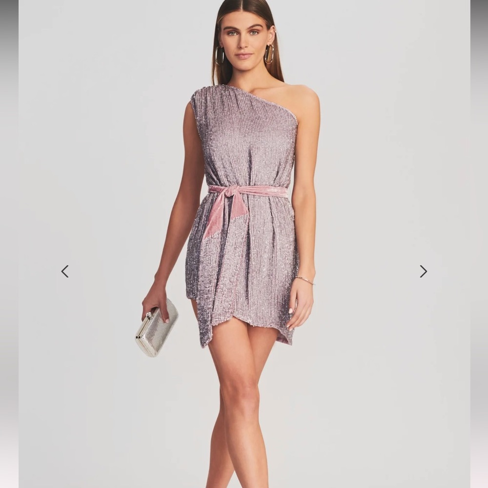 Retrofete Ella lilac purple sequins crystal one shoulder wrap mini dress gown